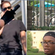 Images from viral video in which Shayne Holland, (bottom) was asked to leave his Indianapolis apartment complex pool despite showing the officer his pool key and the apartment manage confirming that he was an apartment complex resident.